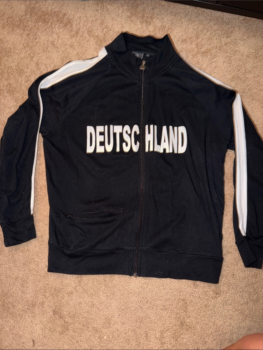 Black DEUTSCHLAND Zip-Front Track Jacket with White Stripes
